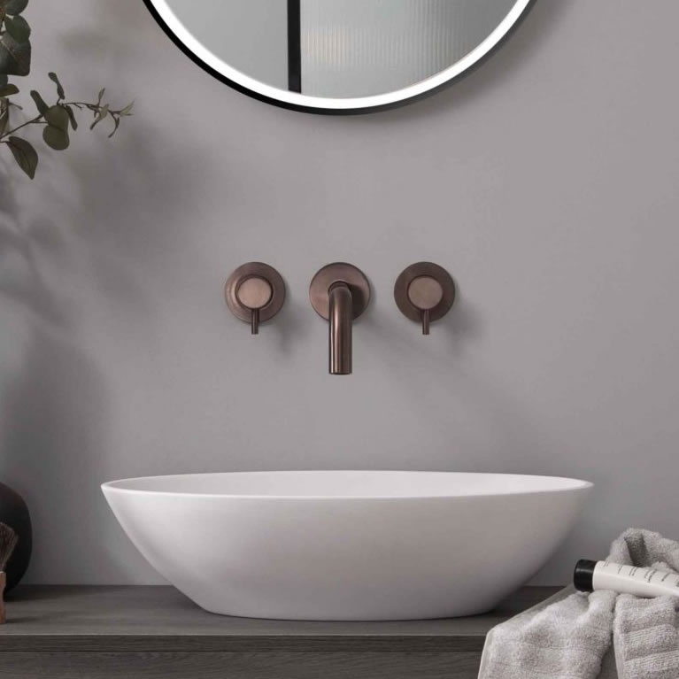 JTP Vos Brushed Bronze Wall Mounted 3 Tap Hole Basin Mixer Sanctuary